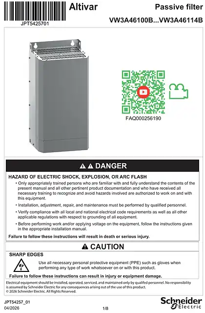 schneider施耐德Instruction Sheet - Passive filter